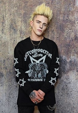 Pentagram t-shirt lamb print tee grunge Gothic top black