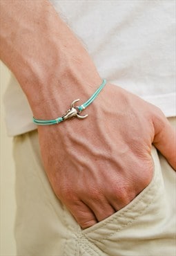 Silver bull skull charm bracelet for men turquoise cord gift