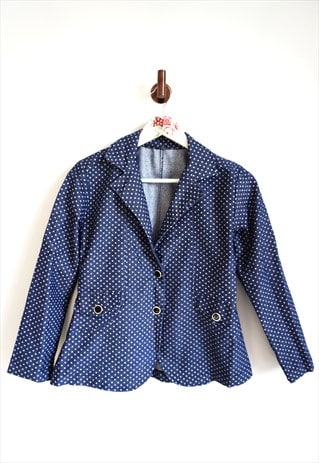 VINTAGE DENIM BLAZER POLKA DOTS STARS JEAN JACKET CLASSIC