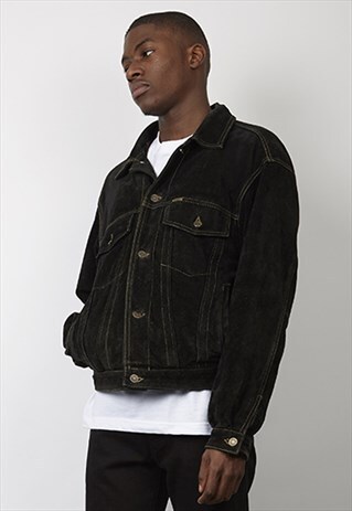 VINTAGE 80'S DIESEL BLACK HEAVY SUEDE JACKET
