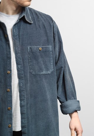 VINTAGE CORDUROY CORD SHIRT BLUE