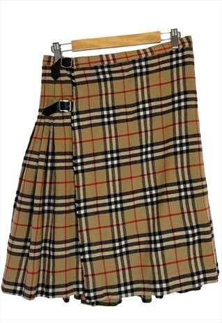  Burberry Vintage wool plaid midi skirt, size L