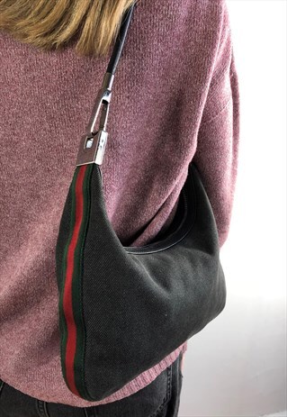 WOMENS GUCCI HANDBAG & DUST BAG GREY RED GREEN BAG