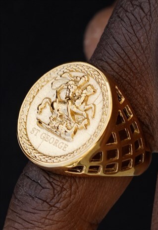TWISTEDPENDANT GOLD ST GEORGE RING, SIGNET RING FOR MEN,