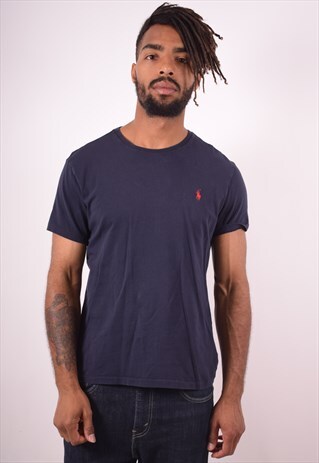 POLO RALPH LAUREN MENS VINTAGE T-SHIRT TOP MEDIUM NAVY 90S