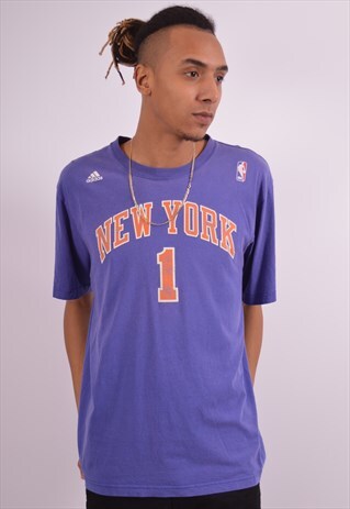 ADIDAS MENS VINTAGE NY KNICKS T-SHIRT TOP XL PURPLE 90S