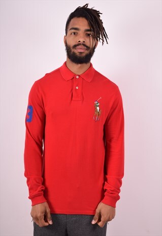 POLO RALPH LAUREN MENS VINTAGE POLO SHIRT LONG SLEEVE MEDIUM