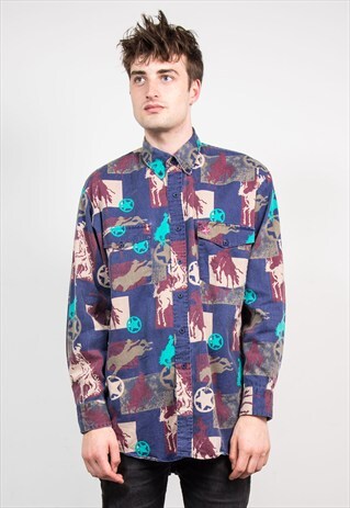 VINTAGE 90'S WESTERN PATTERN LONG SLEEVE SHIRT