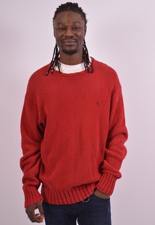 POLO RALPH LAUREN MENS VINTAGE JUMPER SWEATER LARGE RED 90S