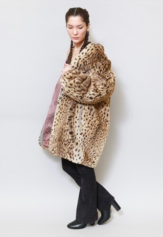 VINTAGE 1980'S JEAN LOUIS LEOPARD PRINT FAUX FUR COAT
