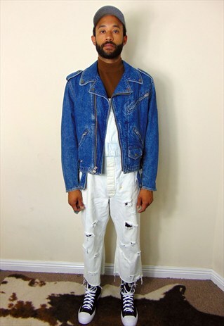 80S 90S CLASSIC DENIM MOTORCYCLE JACKET MEDIUM