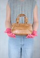 VINTAGE 80'S LEATHER SMALL HAND BAG IN LIGHT ORANGE 