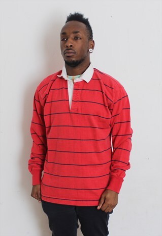 VINTAGE RED STRIPED RUGBY SHIRT MEDIUM