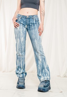 Vintage Flare Jeans Y2K Reworked Bleached Rave Denim Pants