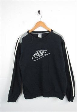 Nike 90s Embroidered Big Centre Swoosh Logo Black Sweatshirt
