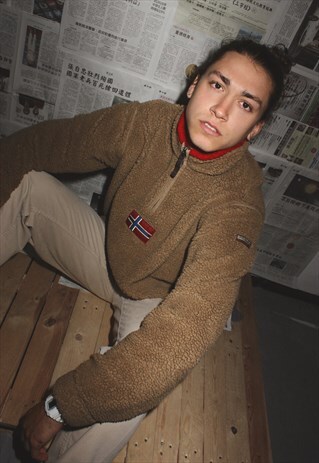 VINTAGE NAPAPIJRI BROWN THICK FLEECE JUMPER