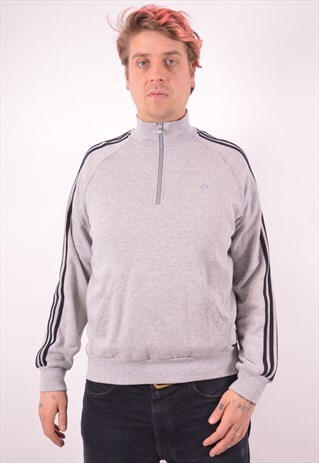 ADIDAS MENS VINTAGE SWEATSHIRT JUMPER LARGE GREY 90S
