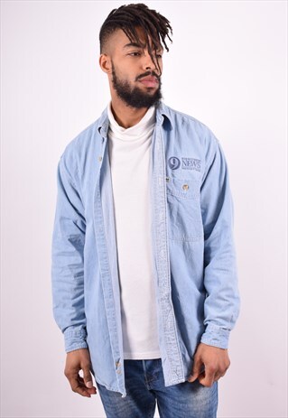 LEE MENS VINTAGE DENIM SHIRT MEDIUM BLUE 90'S