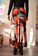 VINTAGE 90S FLORAL MAXI SKIRT ASYMMTERIC HEM BLACK & RED