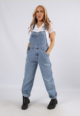 VINTAGE 90'S UTILITY DENIM DUNGAREES WIDE UK 8 XS (J4DQ)
