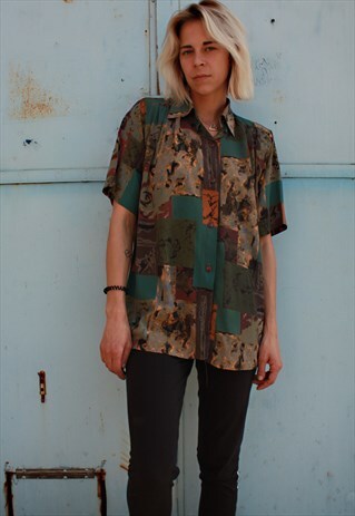 VINTAGE 80' VERY BEAUTIFUL UNISEX PATCHWORK SILK SHIRT