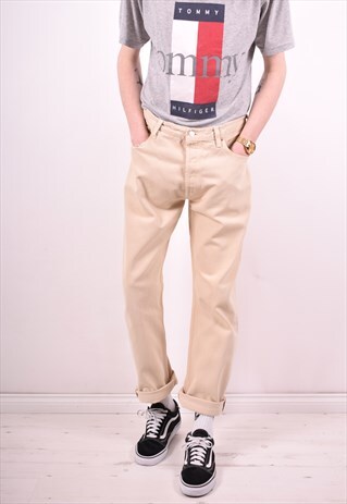 LEVI'S 501 MENS VINTAGE JEANS W34 L30 BEIGE 90'S