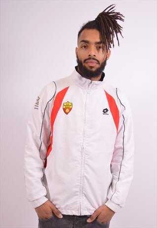 LOTTO MENS VINTAGE TRACKSUIT TOP JACKET LARGE WHITE 90S