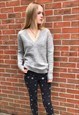 GREY V-NECK WOOL BLEND CASUAL JUMPER