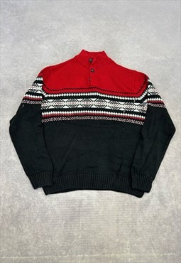 Chaps Knitted Jumper 1/4 Button Chunky Knit Sweater