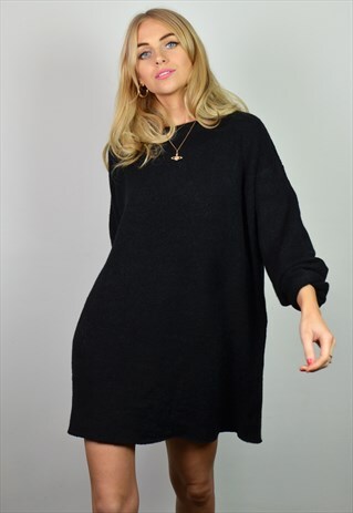 VINTAGE 90S LBD BLACK KNIT OVERSIZE JUMPER DRESS