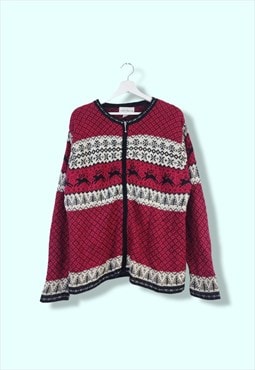 Vintage Cardigan Christmas Zip in Red XL