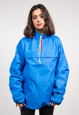 90'S VINTAGE BLUE QUARTER ZIP CAGOULE PULLOVER JACKET
