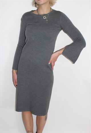 GREY WOOL LONG SLEEVE DRESS