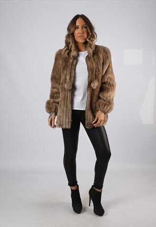 FAUX FUR COAT JACKET SHORT MID VINTAGE UK 14 (DJ7X)