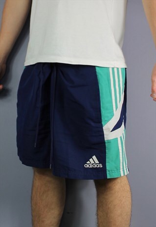 VINTAGE ADIDAS SHORTS IN NAVY WITH POCKETS, EMBROIDERED LOGO