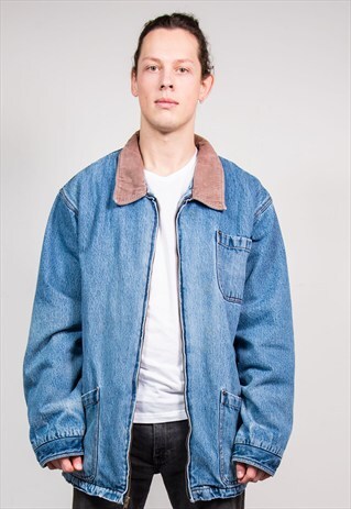 VINTAGE 90'S WRANGLER FAUX SHERLING LINED DENIM CHORE JACKET