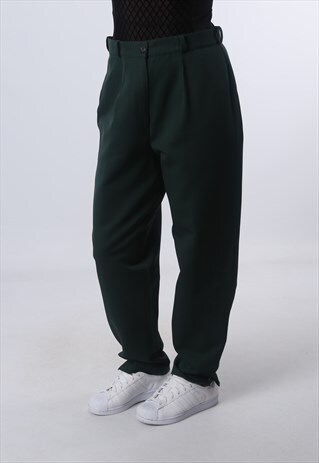 HIGH WAISTED TROUSERS PLAIN TAPERED LEG UK 12 - 14 (EJ6C)