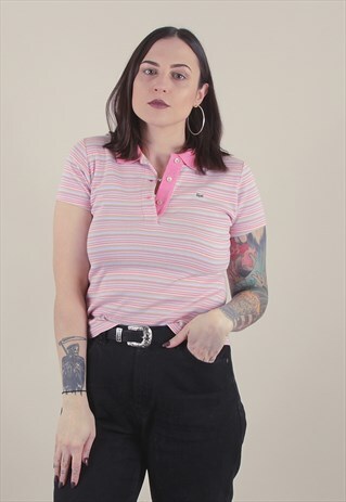 VINTAGE PINK LACOSTE STRIPED POLO T-SHIRT /A1097