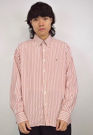VINTAGE 90S TOMMY HILFIGER ORANGE STRIPPED LONG SLEEVE SHIRT