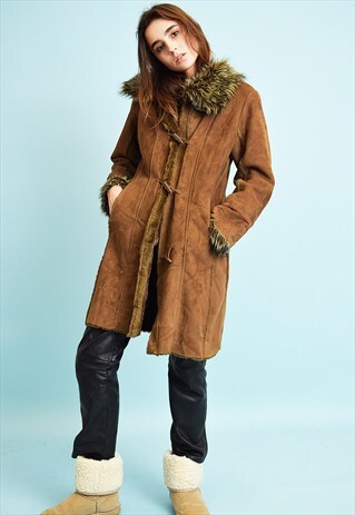 90'S RETRO FAUX FUR DETAILED BOHO SHEARLING SHERPA COAT