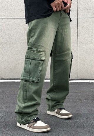 Green Washed Cargo Denim jeans pants trousers