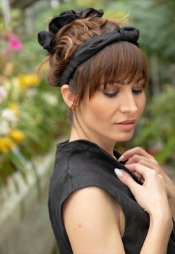 Set of linen crunch and elastic knotted headband 