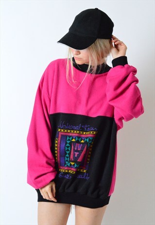 VINTAGE 80S PINK COLOUR BLOCK SWEATSHIRT JUMPER