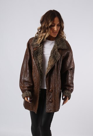 SHEEPSKIN LEATHER SHEARLING COAT UK 18 (9BS)