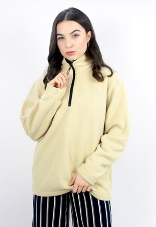 90'S RETRO CREAM 1/4 ZIP SHERPA BORG TEDDY FLEECE JACKET