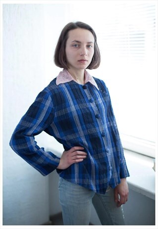 VINTAGE 70'S CHECKED JACKET IN BLUE