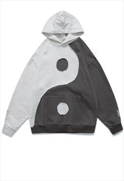 Yin yang hoodie contrast pullover Halloween top in grey