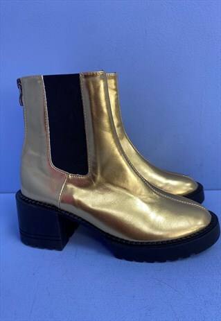 Gold Metallic Ankle Boots Heeled