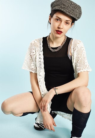 90'S RETRO BOHO FESTIVAL NEUTRAL OVERSWIM TOP IN CROCHET