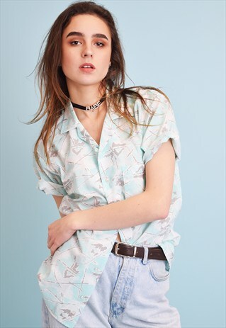 90'S RETRO ABSTRACT PRINT OVERSIZED SHIRT BLOUSE TOP